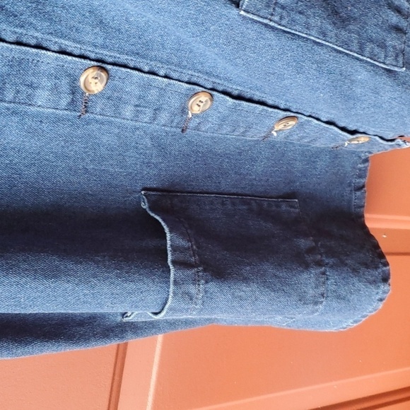 Denim by Ellison Denim blue jumper button front pockets size large - Picture 10 of 12